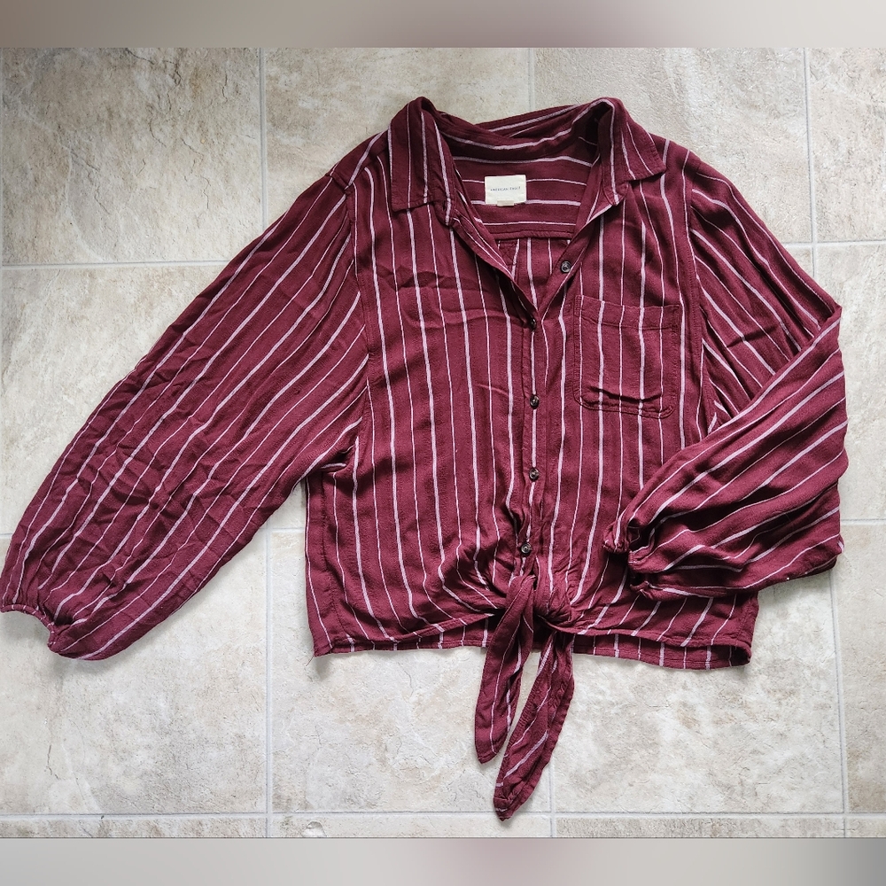 American Eagle Balloon Sleeve Tie Button Up - size small
